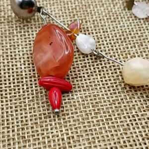 Σκουλαρίκια boho με ημιπολύτιμες χάντρες - κόκκινο/κίτρινο - αχάτης, κοράλλι, ατσάλι, boho - 3