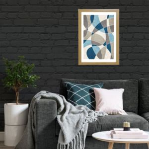 Κάδρο abstract art print geometric σε αποχρώσεις γκρι-μπλε με ξύλινη κορνίζα σε φυσικό ή μαύρο χρώμα (42 χ 32 εκ. ) - πίνακες & κάδρα, διακόσμηση σαλονιού - 4