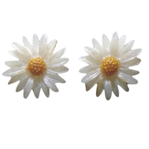 Καρφωτά σκουλαρίκια μαργαρίτες Λευκό περλέ 22mm - γυαλί, λουλούδι, καρφωτά, μικρά, καρφάκι