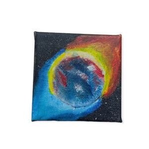 Ζωγραφισμένο καμβαδάκι με τη γη στο διάστημα. Διαστάσεις 10*10 εκ. - ζωγραφισμένα στο χέρι, πίνακες & κάδρα, διάστημα, πίνακες ζωγραφικής