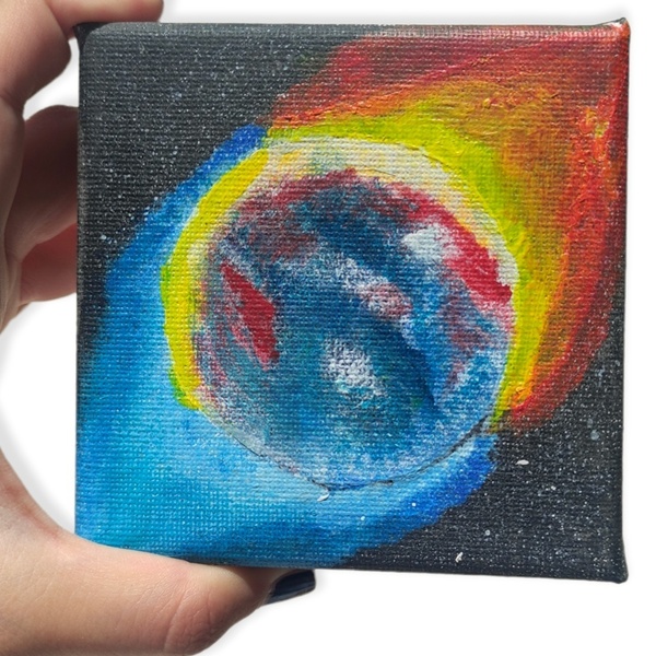 Ζωγραφισμένο καμβαδάκι με τη γη στο διάστημα. Διαστάσεις 10*10 εκ. - ζωγραφισμένα στο χέρι, πίνακες & κάδρα, διάστημα, πίνακες ζωγραφικής - 2