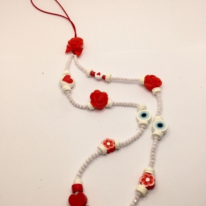 Phone strap - Λουράκι για το κινητό red flowers - charms, λουράκια - 2