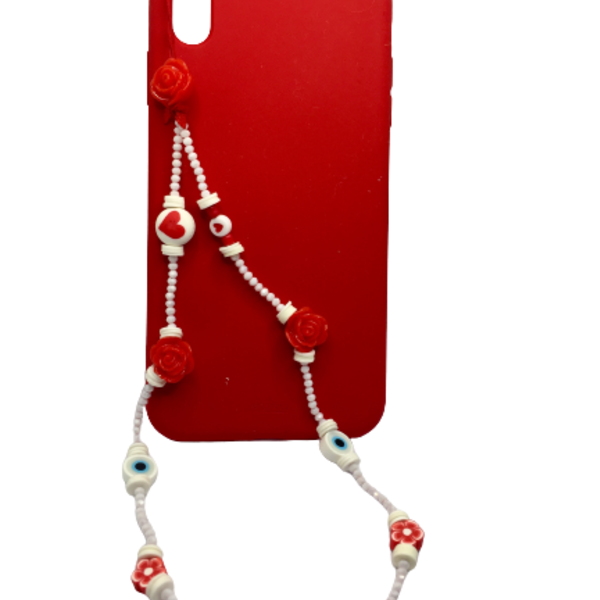 Phone strap - Λουράκι για το κινητό red flowers - charms, λουράκια - 5