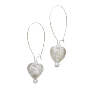 Διάφανες Καρδιές Γυάλινες Μακριά Σκουλαρίκια Ασημένια Παραμάνα με Άσπρες Χάντρες - γυαλί, χάντρες, κοσμήματα