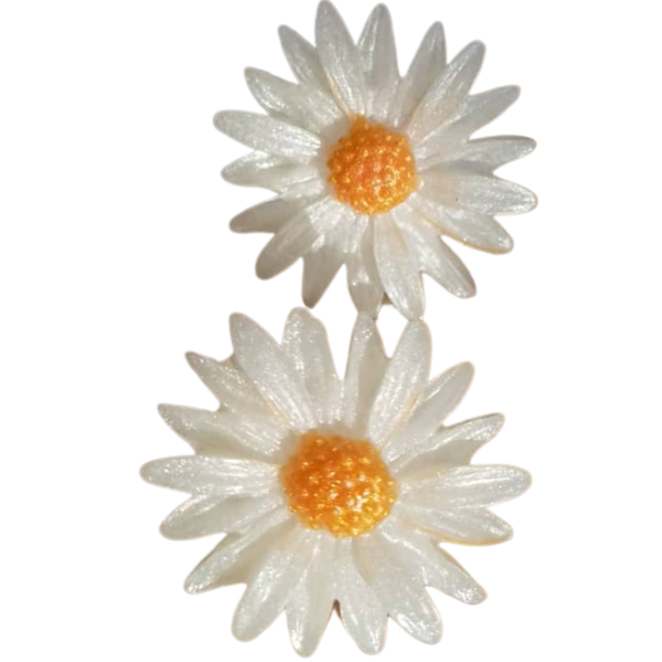 Καρφωτά σκουλαρίκια μαργαρίτες Λευκό περλέ 22mm - γυαλί, λουλούδι, καρφωτά, μικρά, καρφάκι - 3