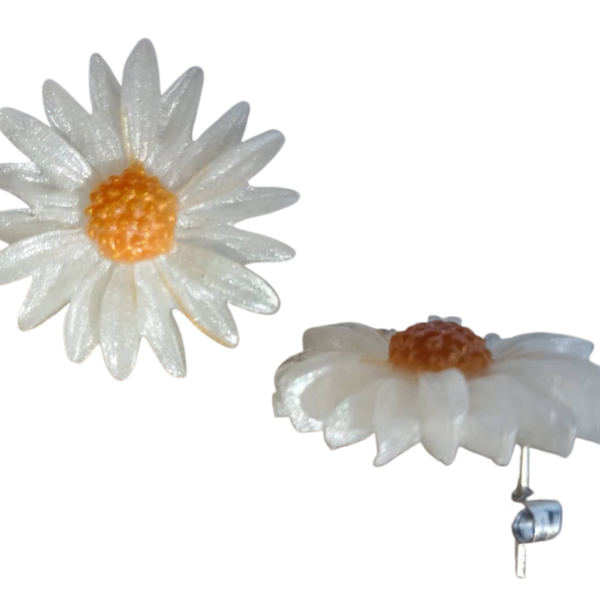 Καρφωτά σκουλαρίκια μαργαρίτες Λευκό περλέ 22mm - γυαλί, λουλούδι, καρφωτά, μικρά, καρφάκι - 4