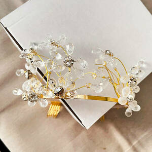Λευκό κρύσταλλο, σχήμα άνθη κερασιάς, χειροποίητο στέμμα - νήμα, μέταλλο, hair clips - 2