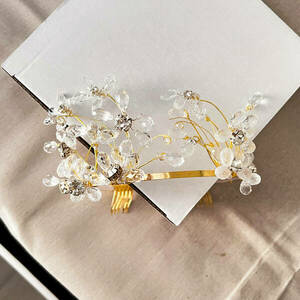 Λευκό κρύσταλλο, σχήμα άνθη κερασιάς, χειροποίητο στέμμα - νήμα, μέταλλο, hair clips - 3