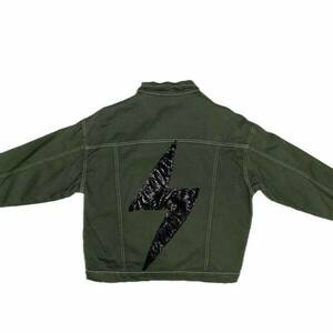 Trendy Oversized Denim Jacket - Detail on the back / Sequin Black lightning/ Khaki - βαμβάκι