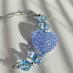 Βραχιόλι με γαλάζια καρδιά και χάντρες - καρδιά, χάντρες, χεριού, αυξομειούμενα - 5
