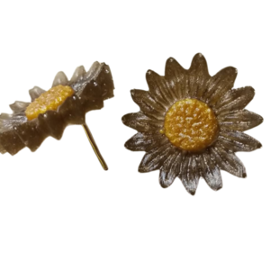 Μπρονζέ καρφωτά σκουλαρίκια μαργαρίτες - γυαλί, λουλούδι, καρφωτά, μικρά, φθηνά