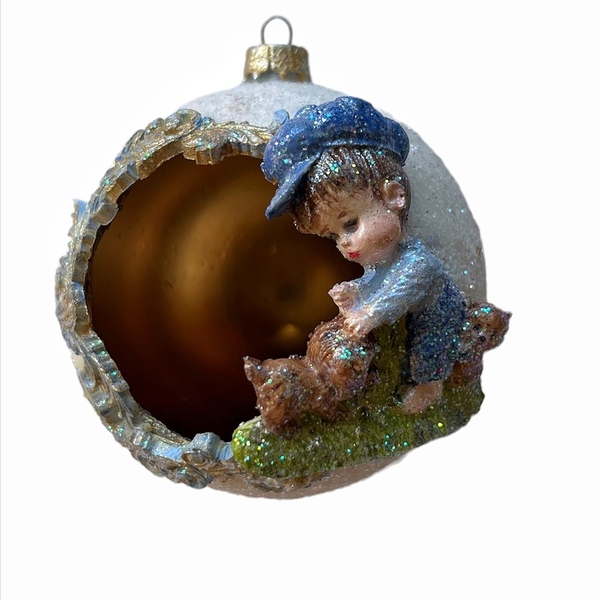 Χριστουγεννιάτικη μπάλα στολιδι δέντρου με παιδάκι 8,5 εκατοστά - πηλός, δώρα για παιδιά, στολίδια, μπάλες