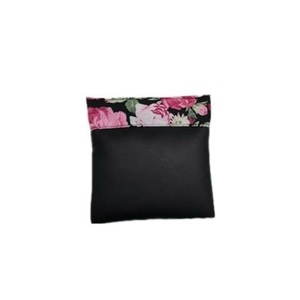 Snap bag πορτοφολάκι για κέρματα μαύρο δερματίνη με λουλούδια μαύρο ύφασμα - ύφασμα, λουλούδια, δερματίνη, πορτοφόλια κερμάτων