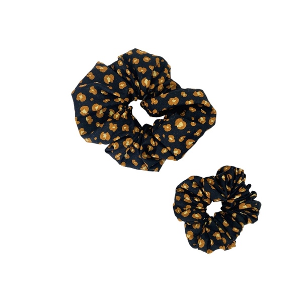 Κλασικό scrunchie σετ μαμά κόρη leopard μαύρο - ύφασμα, λαστιχάκια μαλλιών