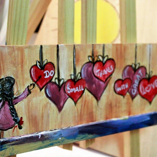 ΔΙΑΚΟΣΜΗΤΙΚΗ ΞΥΛΙΝH ΠΙΝΑΚΙΔΑ "GREAT LOVE" 28*9 - κορίτσι, πίνακες ζωγραφικής, παιδικοί πίνακες - 2