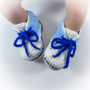 Πλεκτά παπούτσια για μωρά/μπλε με κορδόνια/ σπορτέξ/ 0-12/ Crochet cream booties for a babies/ sneakers-Αντίγραφο - αγόρι, δώρα για μωρά, βρεφικά ρούχα - 3