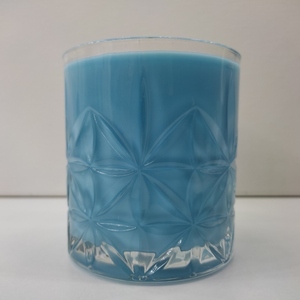 Κερί αρωματικό θαλασσί χειροποίητο γιασεμί σε γυάλινο ποτήρι vintage 10εκΧ8εk - αρωματικά κεριά - 3