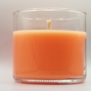 Κερί αρωματικό πορτοκαλί χρώματος με άρωμα πορτοκαλάδας σε γυάλινο ποτήρι 10εκΧ10εk - αρωματικά κεριά - 3