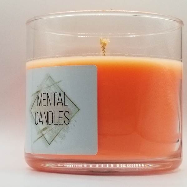 Κερί αρωματικό πορτοκαλί χρώματος με άρωμα πορτοκαλάδας σε γυάλινο ποτήρι 10εκΧ10εk - αρωματικά κεριά - 4