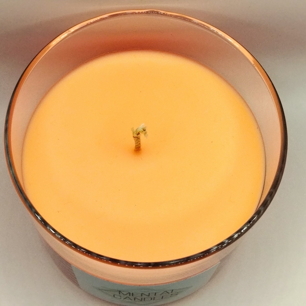 Κερί αρωματικό πορτοκαλί χρώματος με άρωμα πορτοκαλάδας σε γυάλινο ποτήρι 10εκΧ10εk - αρωματικά κεριά - 5