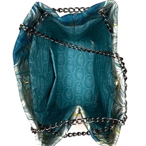 Χειροποίητη γυναικεία εμπριμέ τσάντα πουγκί-my name is green velvet bag 27cm x25cm - ύφασμα, ώμου, πουγκί, μεγάλες, all day - 3