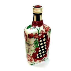 Μπουκάλι γυάλινo χειροποιητο για ποτά ή διακόσμηση ..υψος=24 σμ....με μικτές τεχνικές - γυαλί, πηλός, χειροποίητα, πρωτότυπα δώρα, διακοσμητικά μπουκάλια