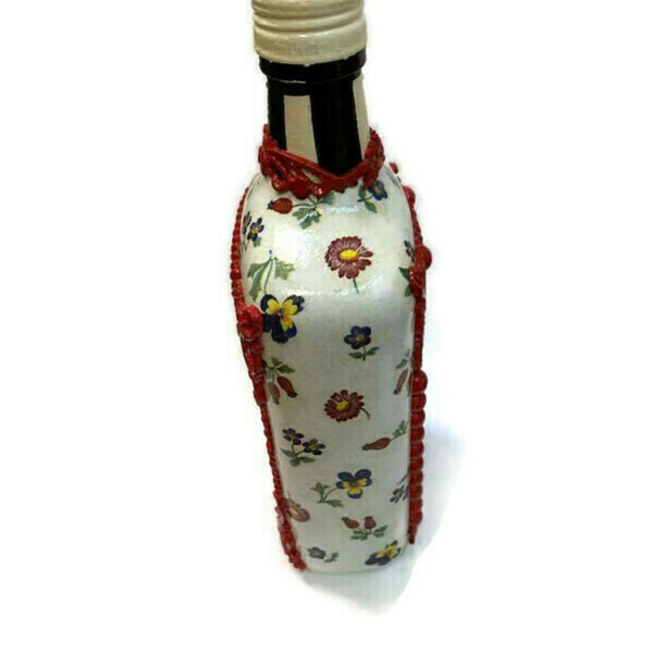 Μπουκάλι γυάλινo χειροποιητο για την διακόσμηση και ποτώ..υψοσ=24 σμ.. με μικτέσ τεχνικέσ - γυαλί, πηλός, χειροποίητα, πρωτότυπα δώρα, διακοσμητικά μπουκάλια - 3