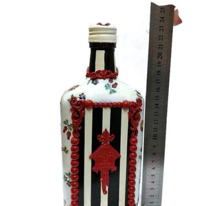 Μπουκάλι γυάλινo χειροποιητο για την διακόσμηση και ποτώ..υψος=24 σμ.. με μικτές τεχνικές - γυαλί, πηλός, χειροποίητα, πρωτότυπα δώρα, διακοσμητικά μπουκάλια - 4