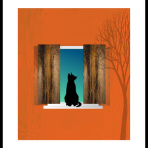 Μια γάτα στο ανοιχτό παράθυρο ! - Με παιχνιδιάρικη διάθεση, μια ψηφιακή δημιουργία , μια αφίσα για να στολίσει ένα τοίχο του σπιτιού. - πίνακες & κάδρα, αφίσες, ζωάκια - 2