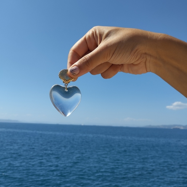 Σκουλαρίκια από ζαμακ με στοιχείο γυαλινη καρδιά περ. 6.5 εκ. - statement, επιχρυσωμένα, καρδιά, zamak, φθηνά - 5