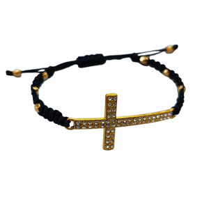 Βραχιόλι σταυρός με στρασάκια - σταυρός, κορδόνια, επίχρυσα στοιχεία, χεριού, αυξομειούμενα