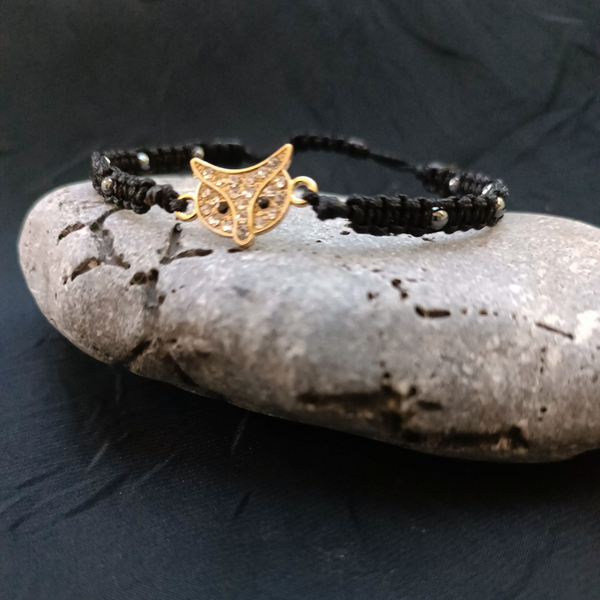 Γυναικείο βραχιόλι με αλεπού - ημιπολύτιμες πέτρες, μακραμέ, χεριού, αυξομειούμενα - 3