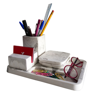 Σετ 5τεμ. "Office Organization Kit" - εφέ μάρμαρο 25,5cm Χ 17,5cm Χ 9cm - τσιμέντο, σετ δώρου, αξεσουάρ γραφείου