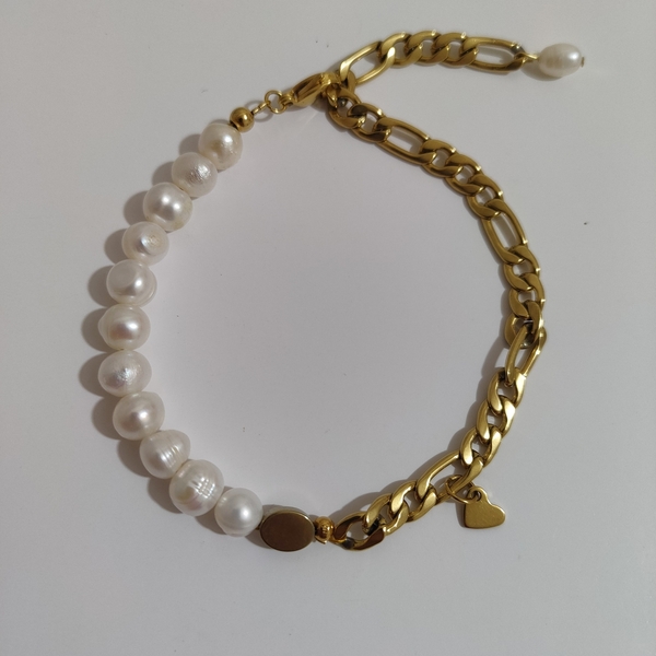 Pearl Bracelet - charms, μαργαριτάρι, ατσάλι, χεριού, αυξομειούμενα