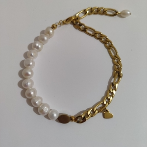 Pearl Bracelet - charms, μαργαριτάρι, ατσάλι, χεριού, αυξομειούμενα