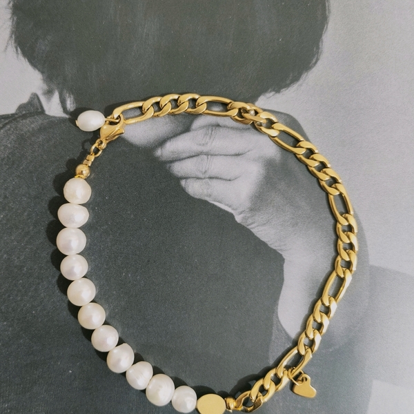Pearl Bracelet - charms, μαργαριτάρι, ατσάλι, χεριού, αυξομειούμενα - 2