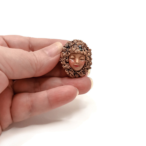 Boho Lady Χειροποίητο Δαχτυλίδι Μαργαριτάρια 3,4 Χ 3,0 εκ. - ιδιαίτερο, πηλός, boho, πρωτότυπα δώρα, αυξομειούμενα - 4