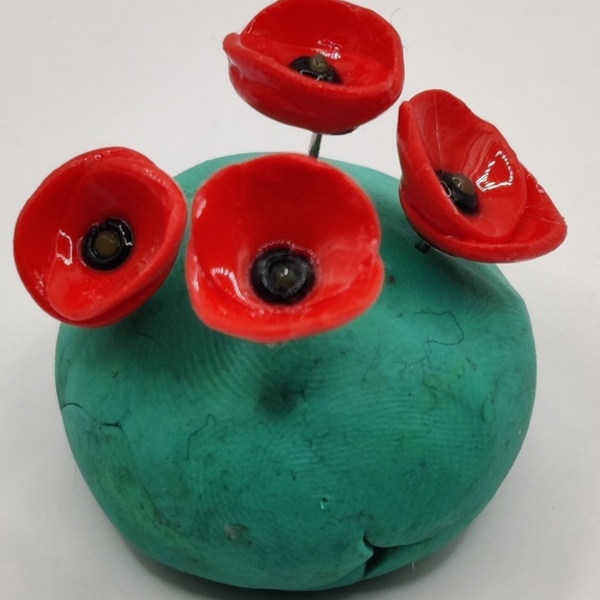 Σκουλαρίκια poppies - πηλός, λουλούδι, καρφωτά, μικρά, φθηνά - 3