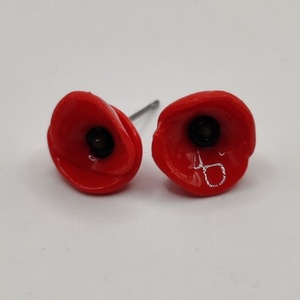 Σκουλαρίκια poppies - πηλός, λουλούδι, καρφωτά, μικρά, φθηνά - 2