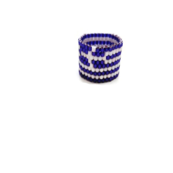Δαχτυλίδι Ελληνική Σημαία - γυαλί, chevalier, χάντρες, σταθερά - 2