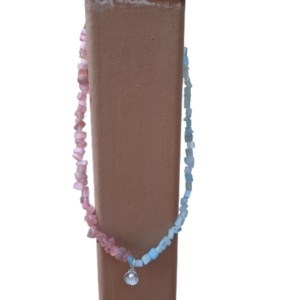Κοντό κολιέ με ημιπολύτιμες πέτρες σε γαλάζιο & ροζ χρώμα - ημιπολύτιμες πέτρες, κοχύλι, τσόκερ, κοντά, φθηνά - 3