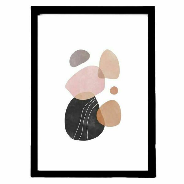 Κάδρο abstract art print σε απoχρώσεις ροζ-λιλά-μαύρο με ξύλινη κορνίζα σε φυσικό ή μαύρο χρώμα (32 χ 22 εκ. ) - πίνακες & κάδρα, διακόσμηση σαλονιού