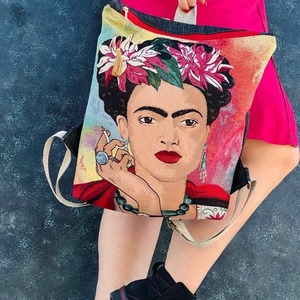 Τσαντα πλατης χειροποιητο backpack απο ύφασμα με τη Frida.. - ύφασμα, πλάτης, σακίδια πλάτης, μεγάλες, all day - 2