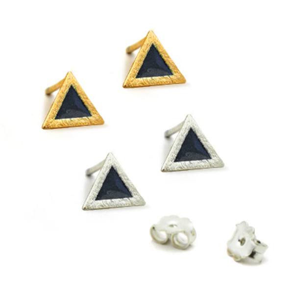Σκουλαρίκια Τρίγωνα με Σμάλτο Ασήμι 925 - ασήμι 925, σμάλτος, minimal, καρφωτά, μικρά - 3
