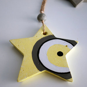 Κρεμαστό Τσιμεντένιο Διακοσμητικό Φυλαχτό " My little STAR " γκρι - κίτρινο - αστέρι, δώρο γέννησης, φυλαχτά, διακοσμητικό παιδικού δωματίου, ενθύμια γέννησης - 5