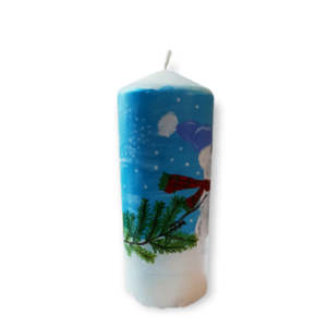 Κερί με χιονάνθρωπο και έλατο /14χ6/ μεγάλο/ ζωγραφισμένο/ χειροποίητο - ζωγραφισμένα στο χέρι, χαρτί, χριστουγεννιάτικα δώρα, κεριά & κηροπήγια - 3
