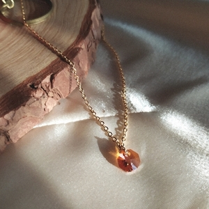 Burnt Orange Swarovski pendant| Κολιέ με Swarovski σε πορτοκαλί απόχρωση - ημιπολύτιμες πέτρες, επιχρυσωμένα, ατσάλι, layering - 5