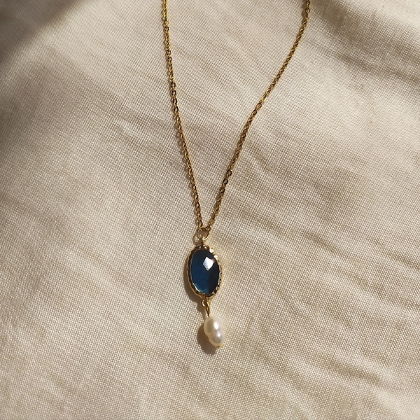 The Night blue pendant | Μπλε σκούρο μενταγιόν - επιχρυσωμένα, ατσάλι, μενταγιόν