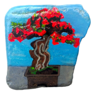 Δέντρο μπονσάι ζωγραφισμένο σε βότσαλο θάλασσας. Διαστάσεις 7*7 εκ. Ιαπωνική τέχνη. - πέτρα, διακοσμητικές πέτρες