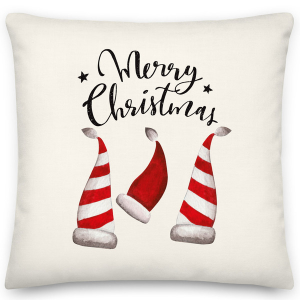 Μαξιλάρι διακοσμητικό Χριστουγεννιάτικα καπέλα ξωτικών Merry Christmas - χωρίς γέμισμα - 45x45 εκ.100% Polyester - Looloo & Co - ύφασμα, λευκά είδη